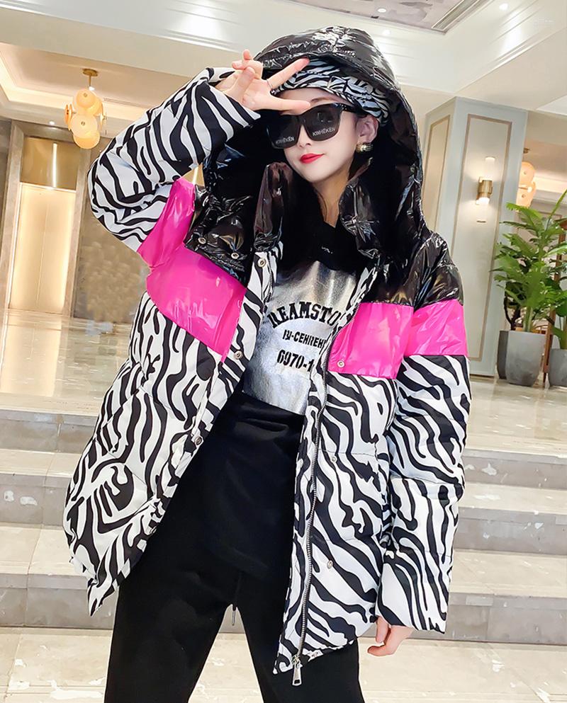 

Women's Trench Coats 2022 Winter Coat Women Thicken Hooded Long Sleeve Woman Loose Parkas Zebra Striped Down Jackets Padded Overcoat Snow, Green
