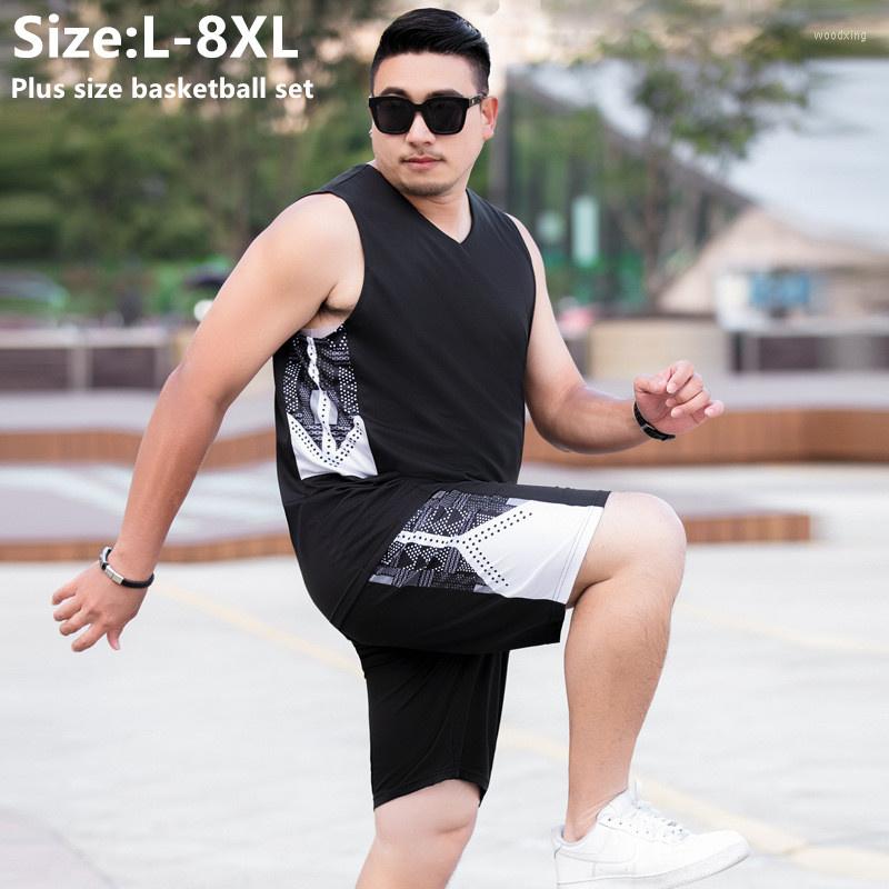 

Men's Tracksuits Man Basket Ball Sports Set Plus Size 7XL 8XL 2 Piece Sleeveless Breathable Quick-Dry Sweatpants T Shirt Tops Shorts, Black