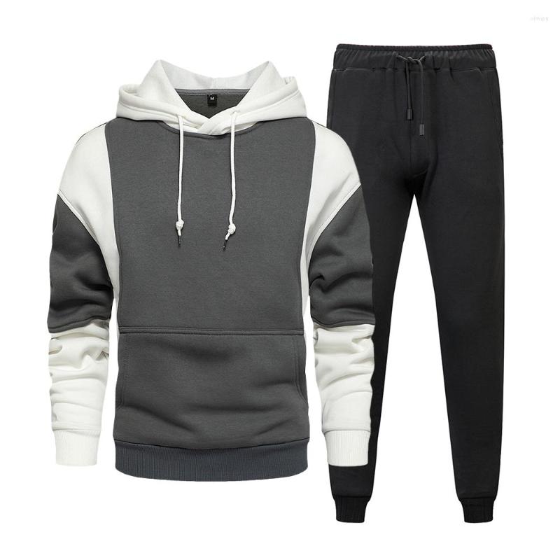 

Men's Tracksuits High Quality 2 Piece Set Men 2023 Europe America Style Spring Autumn Patchwork Streetwear Hoodie Sweatpants Male Sweatsuit, White