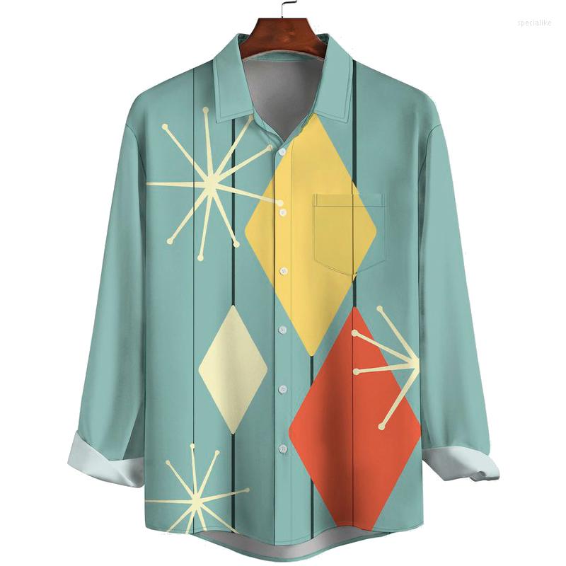 

Men' Casual Shirts Men' Art Geometric Print Breathable Long Sleeve Shirt, Sky blue