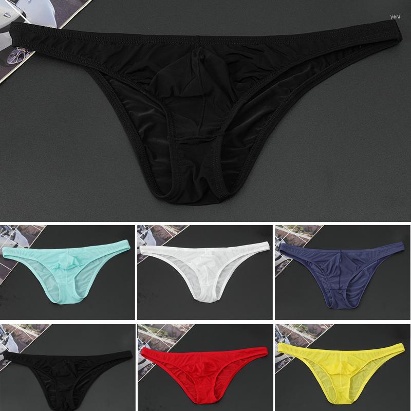 

Underpants Ice Silk Sexy Mens Underwear Summer Men's Briefs Breathable Panties Men Gay Bikini Solid Seamless Low Waist Soft, Black
