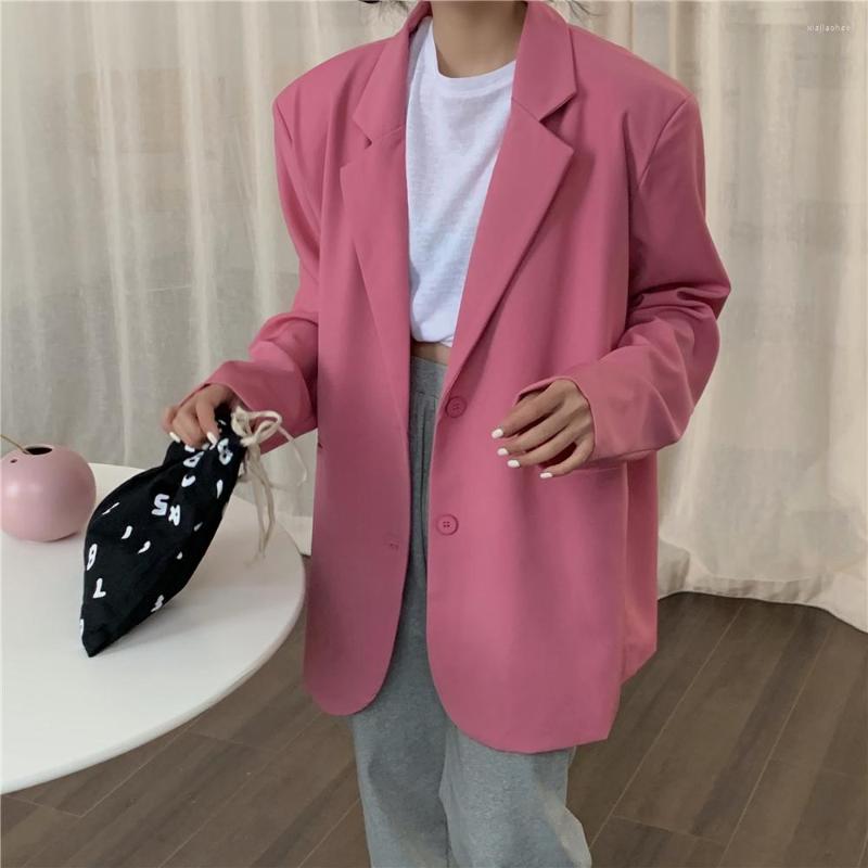 

Women's Suits Fashion Young Girl Blazer Chic Pink Custom Made Pocket Jacket Streetwear Over Size Loose Office Lady Casual Daily Coat 1 Piece