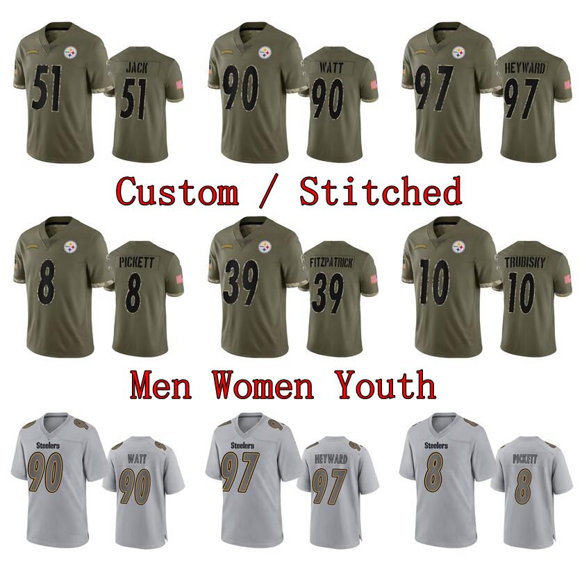 

CUSTOM 8 Kenny Pickett Jersey Pittsburgh''Steelers''Najee Harris TJ Watt Diontae Johnson Chase Claypool 2022 Salute To Service Limited rugby, Stitched