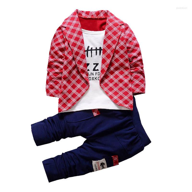 

Clothing Sets 3pcs Kids Clothes Suit Boys Long Sleeve Plaid White T-shirts Harem Pants Trousers Outfit Children Gentleman Set, Red