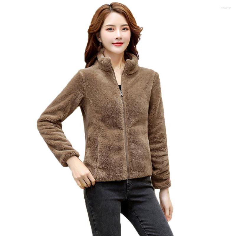 

Women's Wool Double-sided Polar Fleece Jacket Women Short Thick Coral 2022Winter Thickened Warm Coat Female Sweater A385, Red