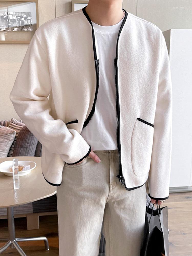 

Men's Jackets SYUHGFA Men Clothing 2022 Autumn High Quality Round Collar Korean Streetwear Double Pockets Loose Short Style Coat Zipper, Gray