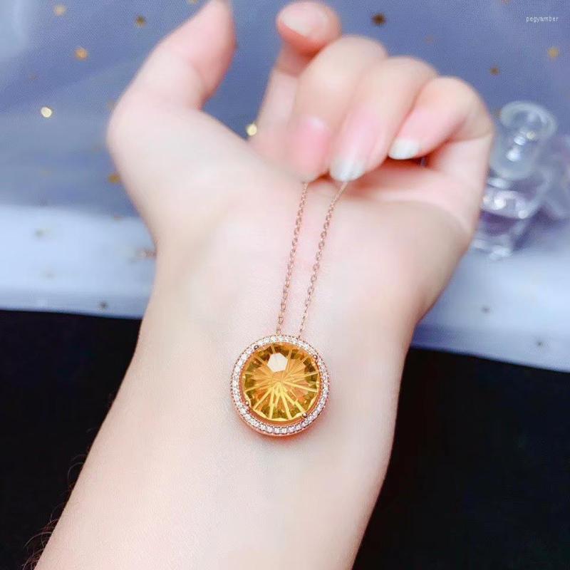 

Chains LLP61 Yellow Citrine Purple Amethyst Pendant Women Silver Necklace Bright Color Birthday Party Anniversary Gift Round