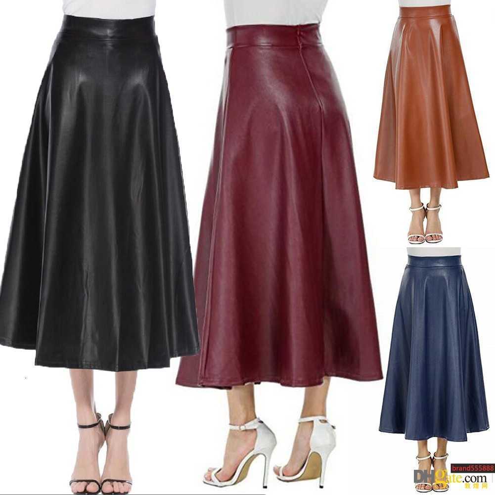 

LuxuryWinter Pu Leather Skirts Women Maxi Long Womens High Waist Slim Autumn Vintage Pleated Black Xl Xxl, Yellow