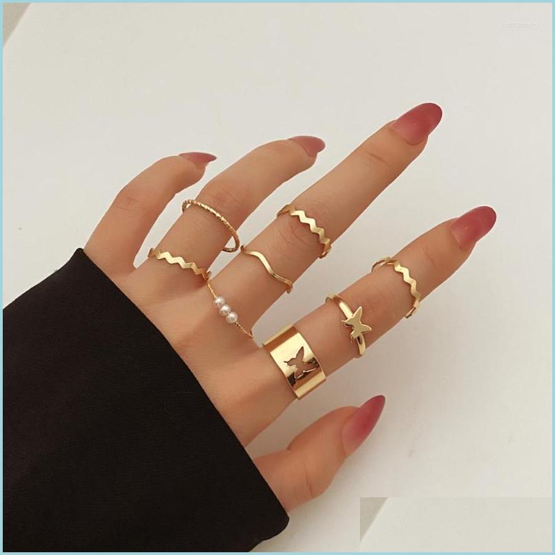 

Cluster Rings Cluster Rings Trendy Modern Style Metal Ring Set For Women Butterfly Pearl Minimalism Gift Jewelry Punk Accessoriesclu Dhfmj