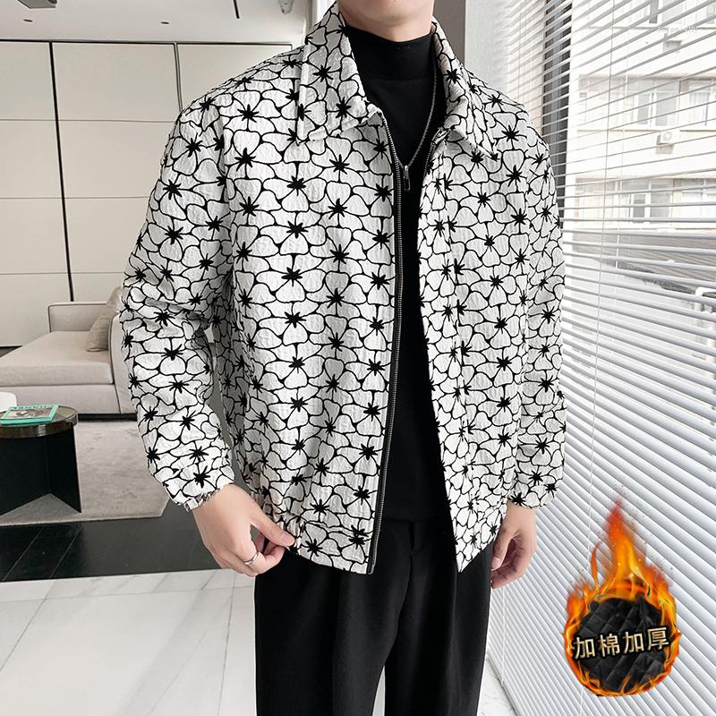 

Men's Jackets 2022 Winter Jacquard Men Korean Fashion Casual Business Coats Lapel Thicken Keep Warm Parkas Social Streetwear Outwear, Black