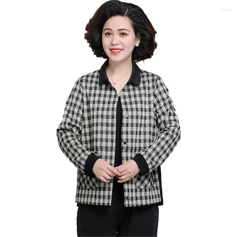 

Women's Jackets Fashion Thin Women Coat Outerwear 2022 Spring Autumn Jacket Middle Aged Mother Casual Pocket Plaid Short Tops 5XL, Black white plaid