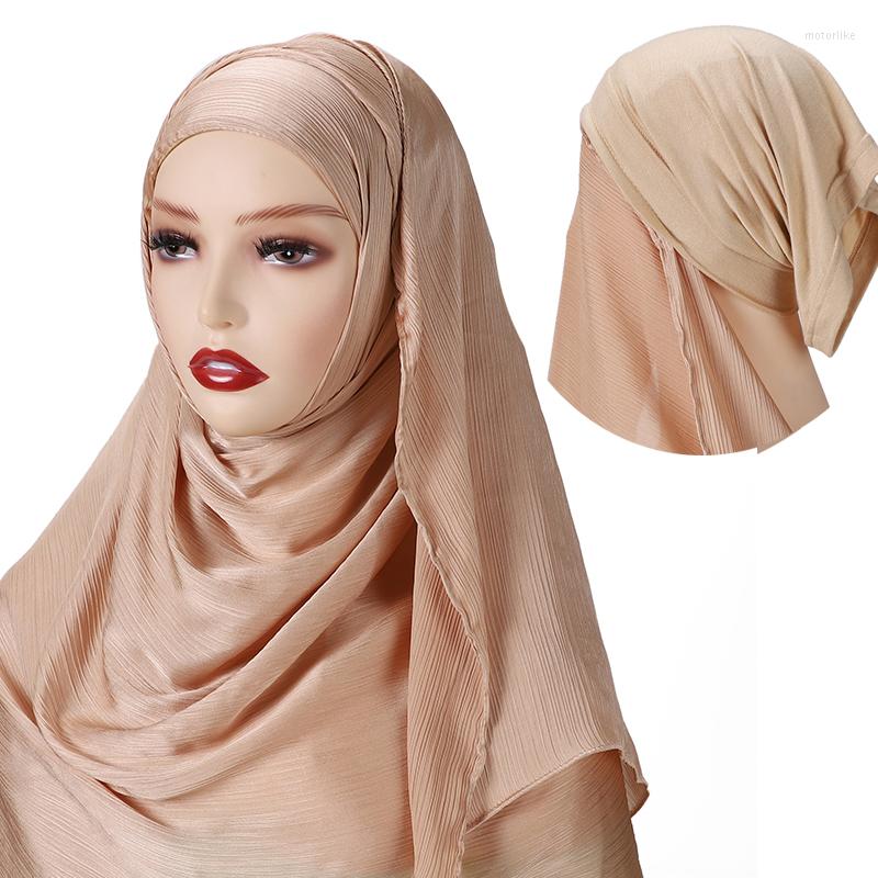 

Scarves Women Muslim Instant Satin Silk Hjiabs Crepe Crinkle Hijab Soft Headband Scarf Textured Headscarf Wraps Turban
