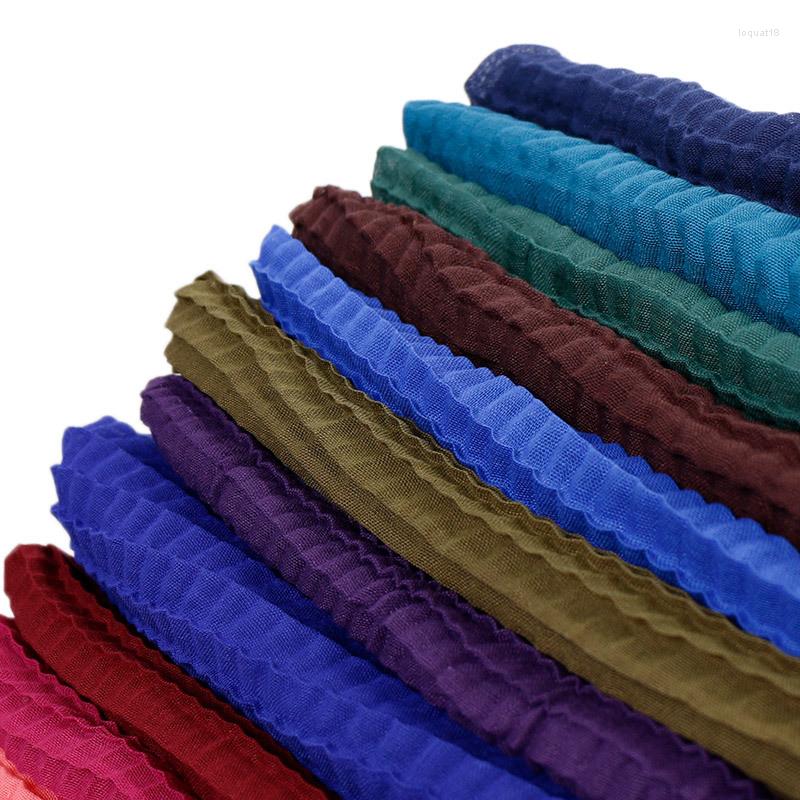 

Scarves 2022 Plain Crinkle Hijab Scarf Pleated Shawls Muslim Wrinkle Viscose Cotton Plaid Wraps Stretchy Headband Sjaal 180 80Cm