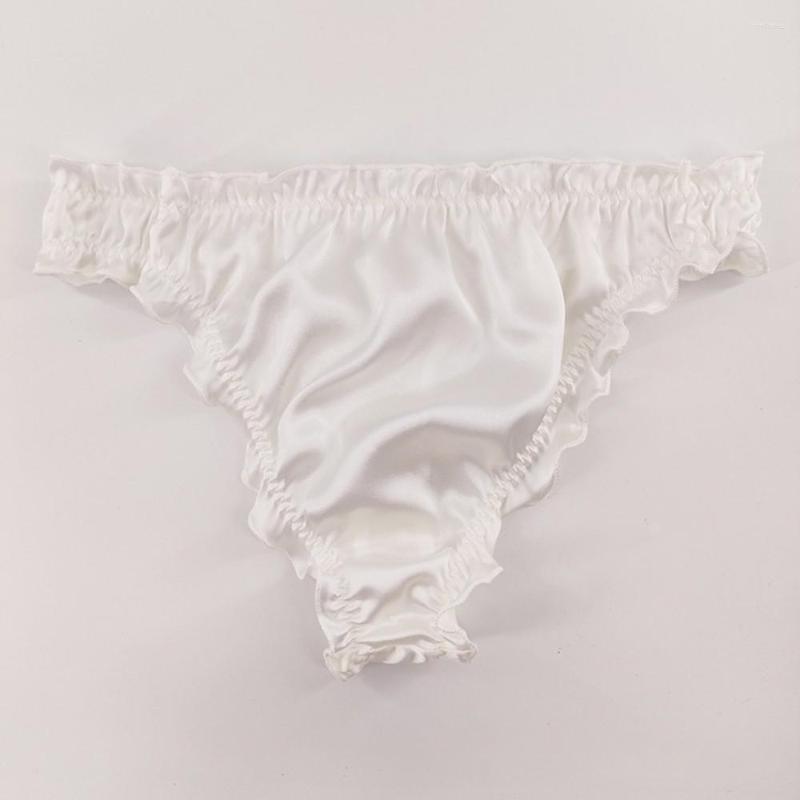 

Underpants Men Women's Briefs Pure Silk Knickers Comfortable Panties Flounces Sexy Underwear Breathable Lingerie, White