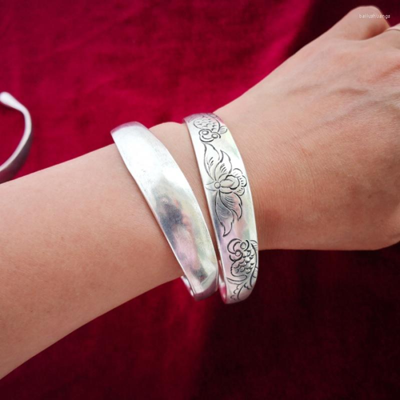 

Bangle Ethnic Style Personality Jewelry Miao Handmade Silver Bracelet Hand Ring Small Noodles Pisces Carved Plain Open-End