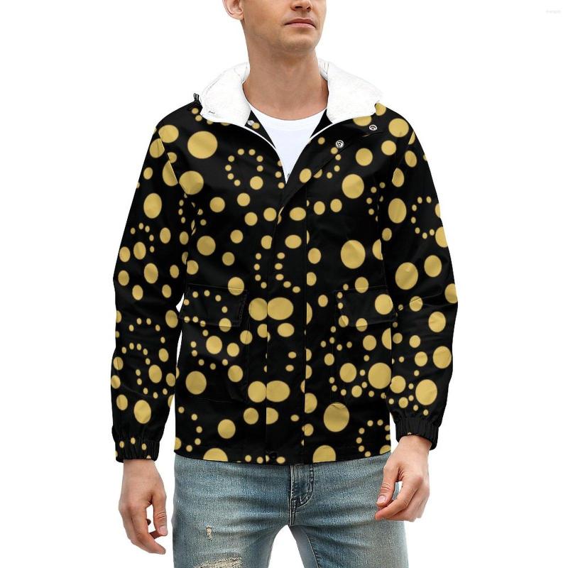 

Men' Jackets Gold Polka Dot Winter Spots Print Retro Thick Warm Casual Coats Man Hooded Outerwear Windbreak Custom Oversized Jacket, Style-7