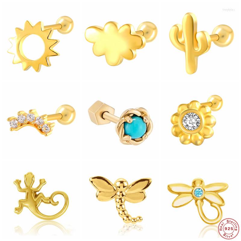 

Stud Earrings Aide 925 Sterling Silver Turquoise Diamond For Women Cute Animal Dragonfly Cactus Cloud Ear Fine Jewelry 1PC