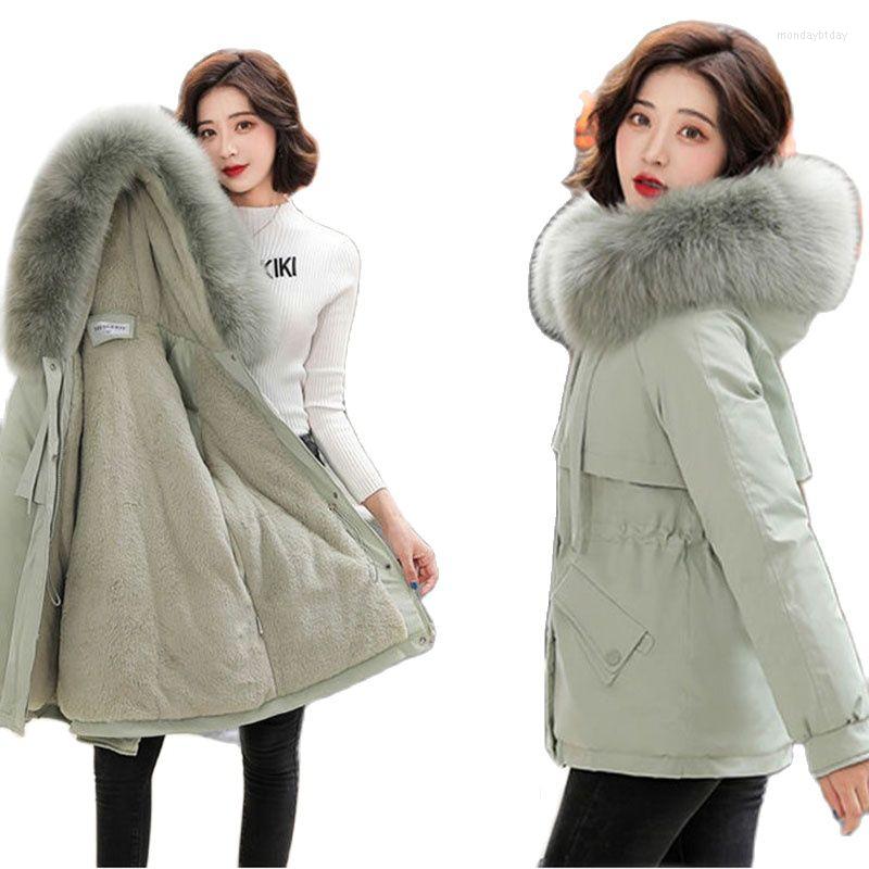 

Women's Trench Coats Winter The 2022 Women's Parker Cotton Clothes Mid-length Bring Fur Collar Add Velvet Thicken Overcoat Parka, Brown