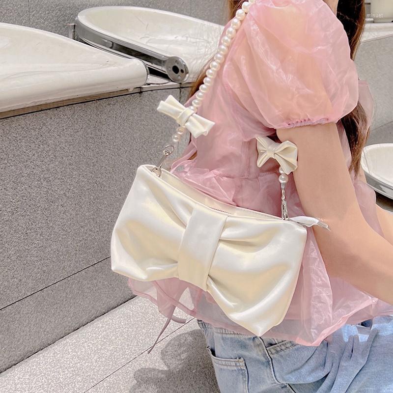 

Evening Bags Girl Pearl Bow Underarm Women's Bag Little Fresh Fairy Korean Version One Shoulder Portable Messenger, Pink