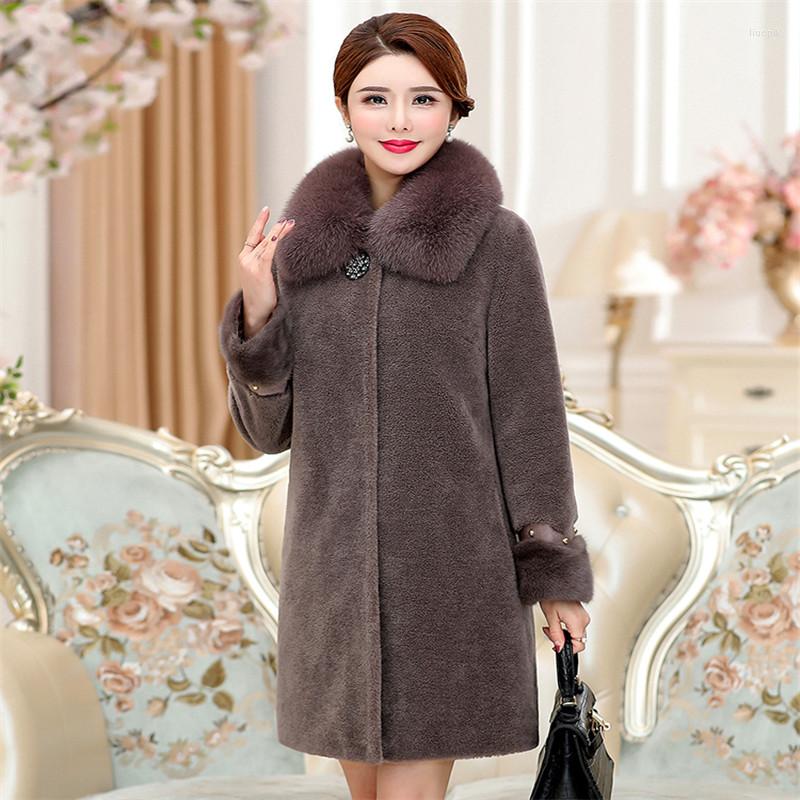 

Women's Fur 2022 Winter Sheep Shearing Coat Female Long Section Collar Big Size Fashion High Quality Women's Warm 875, Black