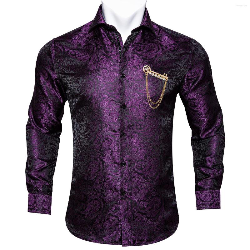 

Men' Casual Shirts Paisley Mens Shirt Purple Long Sleeve Turndown Collar Novelty Polyester Jacquard Fit Business Wedding Designer, Cy-0009