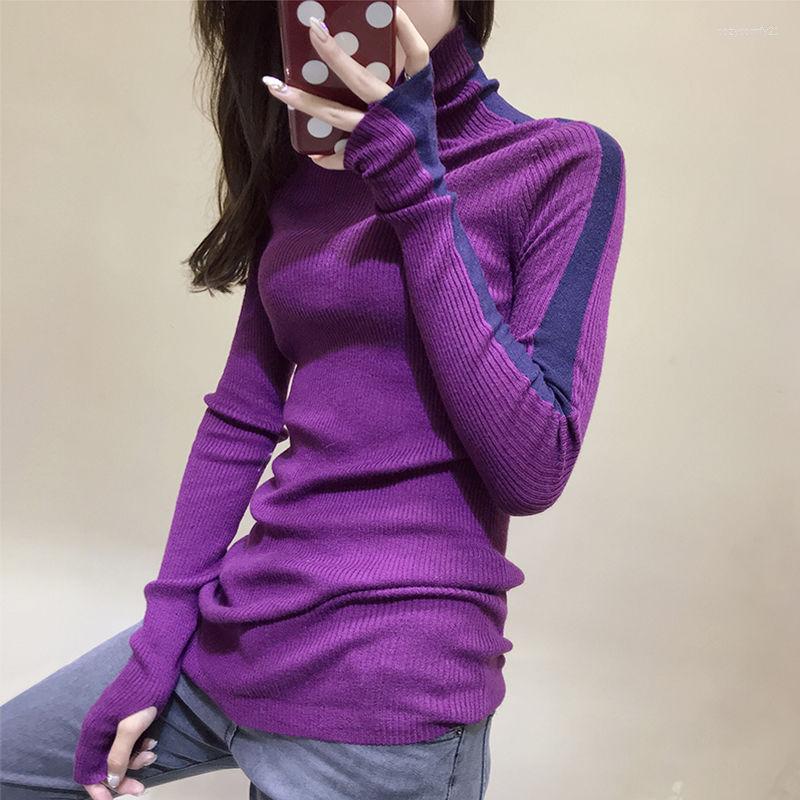 

Women' Sweaters Knit Sweater 2022 Autumn And Winter Color Matching Rib Sleeve Bottoming Women' High Neck Thinner, Green