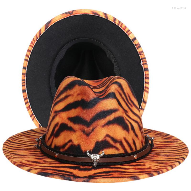 

Berets Tiger Print Pattern Fedora Hat Women Dress Wide Brim Straight-Edge Woolen Top Men's Outdoor Travel Party Trend Warm Jazz, Mz46001-18