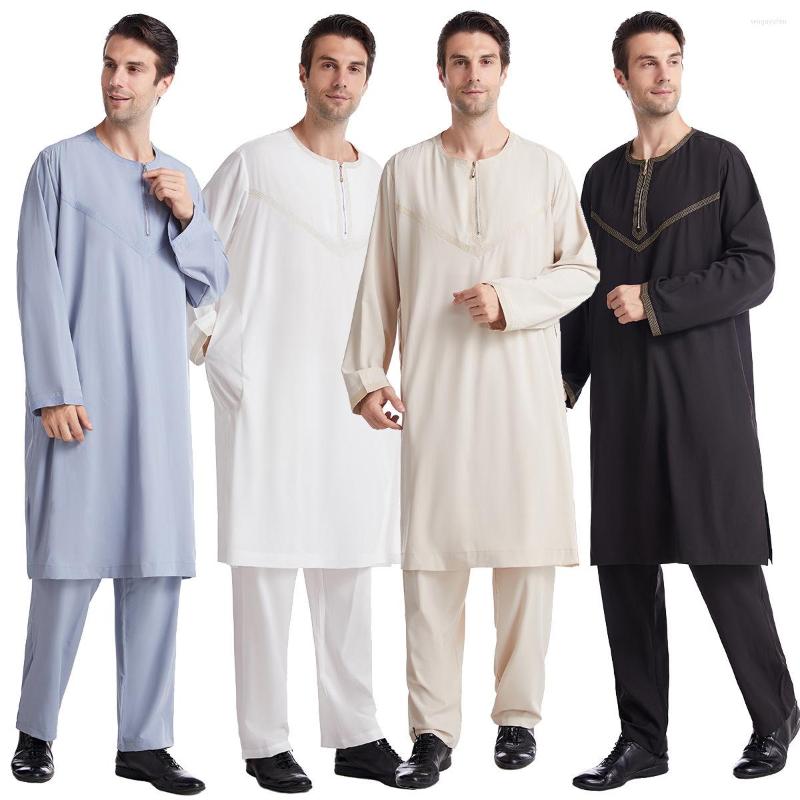 

Ethnic Clothing Muslim Arab Middle East Embroidered Men's Robe Suit High Quality Dubai Turkey Fashiom Men Clothes