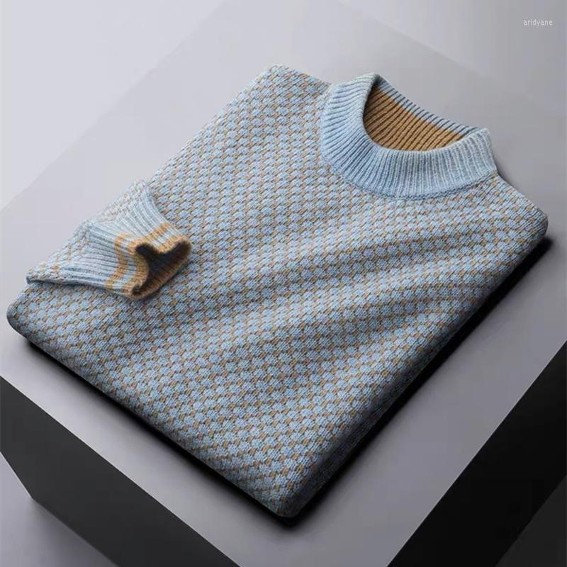 

Men's Sweaters Upscale Retro Luxury Warm Plaid Jacquard Sweater Men's 2023 Autumn And Winter Fashion Casual Comfortable Knitted Pullover, Gray