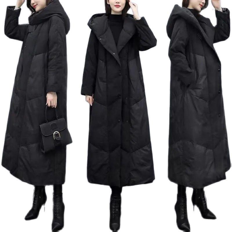 

Women's Trench Coats Female Korean Loose Long Over The Knee Down Cotton Padded Jacket 2022 Style Women Winter Coat Western A824, Black stitching