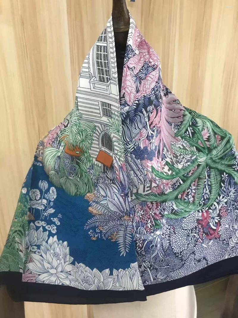

Scarves 2022 Arrival Winter Spring Classic Blue Tree Pure Silk Scarf Twill Hand Made Roll 90 Cm Shawl Wrap For Women Lady