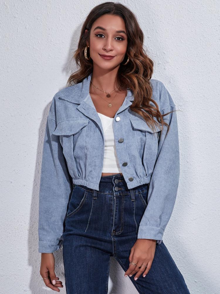 

Women's Jackets 2022 Spring Autumn Women's Tops Corduroy Dropped Shoulders Long Sleeves Solid Colors Casual Fashion Trends For Women, Black