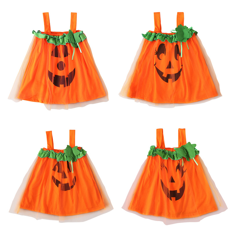 

Baby Pumpkin Costume Dress Up Toddler Girls Halloween Theme Party Tutu Dress, As picture