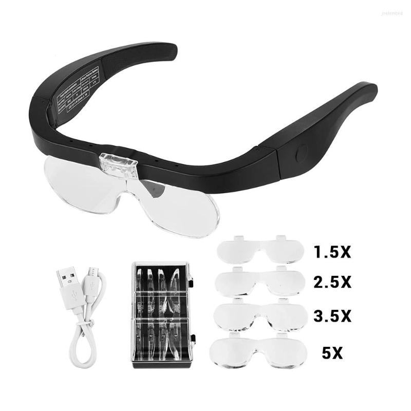 

Sunglasses Magnifying Glasses Reading Jewelers Watchmaker Repair Wearing Magnifier 1.5X 2.5X 3.5X 5.0X USB Rechargeable With LED Light