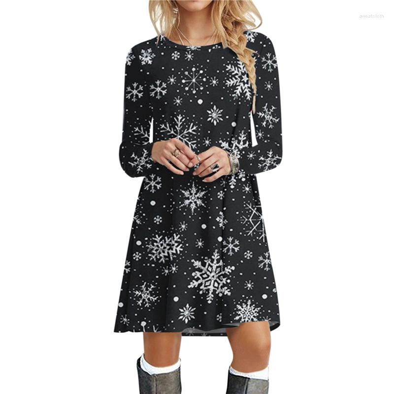 

Casual Dresses Snowflake Pattern Print Women Long Sleeve Christmas Style Ladies Short Dress Autumn Loose Oversized Mini, Cxlyq047