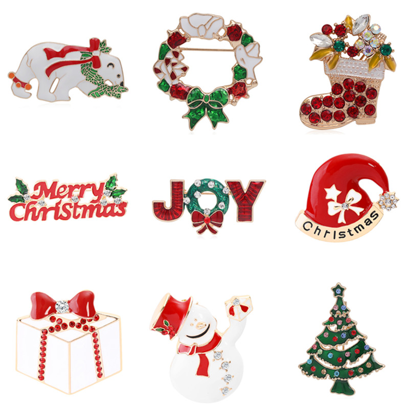 

Fashion Christmas designer brooch red snowflake elk socks snowman pin broochs South American Gold Silver Plated Rhinestone Jewelry for Women Girls Boys Gift Party
