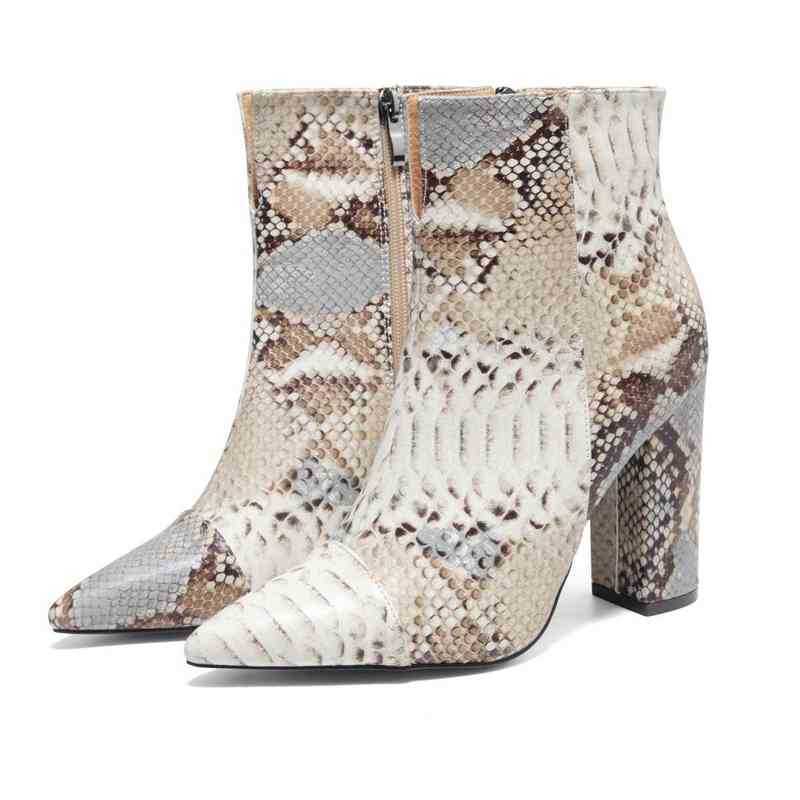 

HBP Designer Boots Winter Women Snakeskin Short Large Woman Shoes Thick Heels High Printed 220816, Snake-