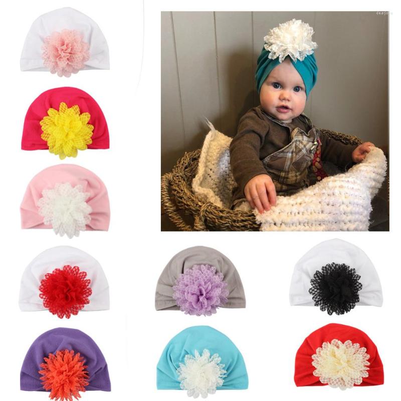 

Hats Beanie Soft Knot Flower Hat Bohemia Style Chiffon Baby Spring Autumn Winter Caps Children Elastic Accessories, White