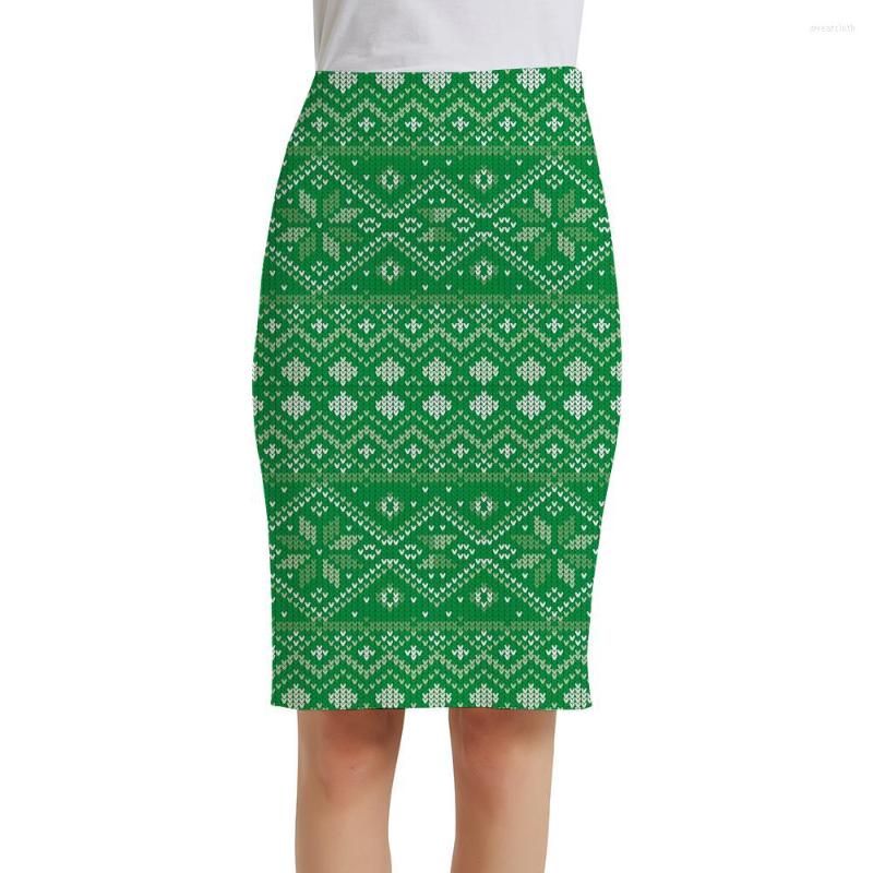 

Skirts KYKU Christmas Women Year Pencil Snowflake Office Green Elegant Ladies Womens Summer Cool Korean Knee Length, Qz-sd-10009