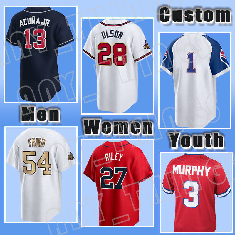 

28 Matt Olson Ronald Acuna Jr. Baseball Dansby Swanson Austin Riley Jerseys Max Fried Braves Marcell Ozuna Kyle Wright Atlanta Ozzie Albies Dale Murphy Charlie Morton, Custom women cool base(y s)