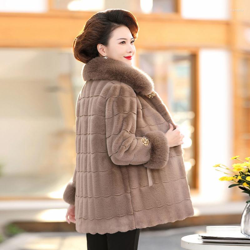 

Women's Wool Mid-aged Fashion Women Fur Imitate Mink Fleece Jacket Autumn Winter Artificial Short Leisure Warm Female Coat R1757, Like skin red