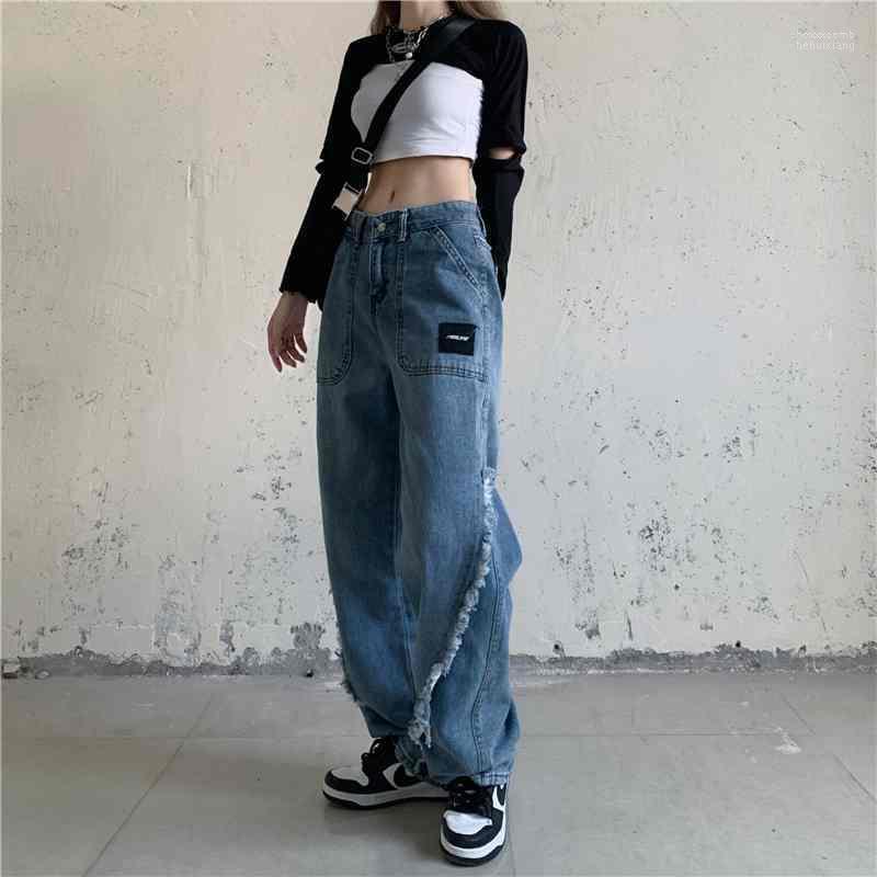 

Women' Jeans Women' Retro Washed Autumn Harajuku Straight Loose Trousers High Waist Wide Legs Mopping Street Pants, Blue