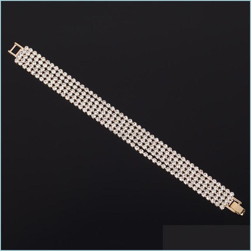 

Charm Bracelets Luxury Wedding Bracelets Elegant Fashion Rhinestone Women Brief Crystal Mtilayer Link Chain Bangles Jewelry Drop Del Dhw6X