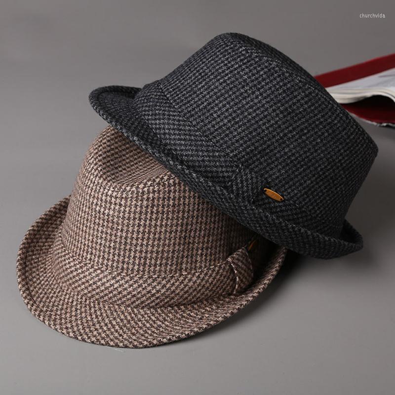 

Berets Autumn Winter Men's Fedoras Wool Felt Hat High Quality Jazz Male Bowler Outdoor Vintage Top Hats Party Wedding LM82, Dark grey