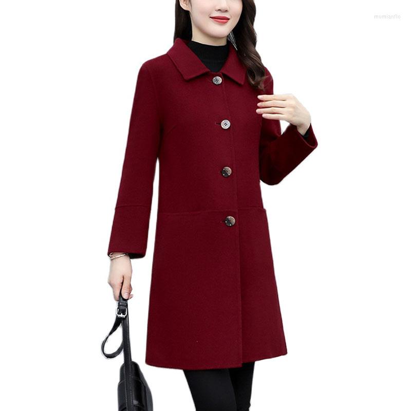 

Women' Wool Autumn Winter Women Woolen Coat 2022 Fashion Mid-length Single Breasted Jacket Women' Outerwear Warm Casual Coats Fema, Red