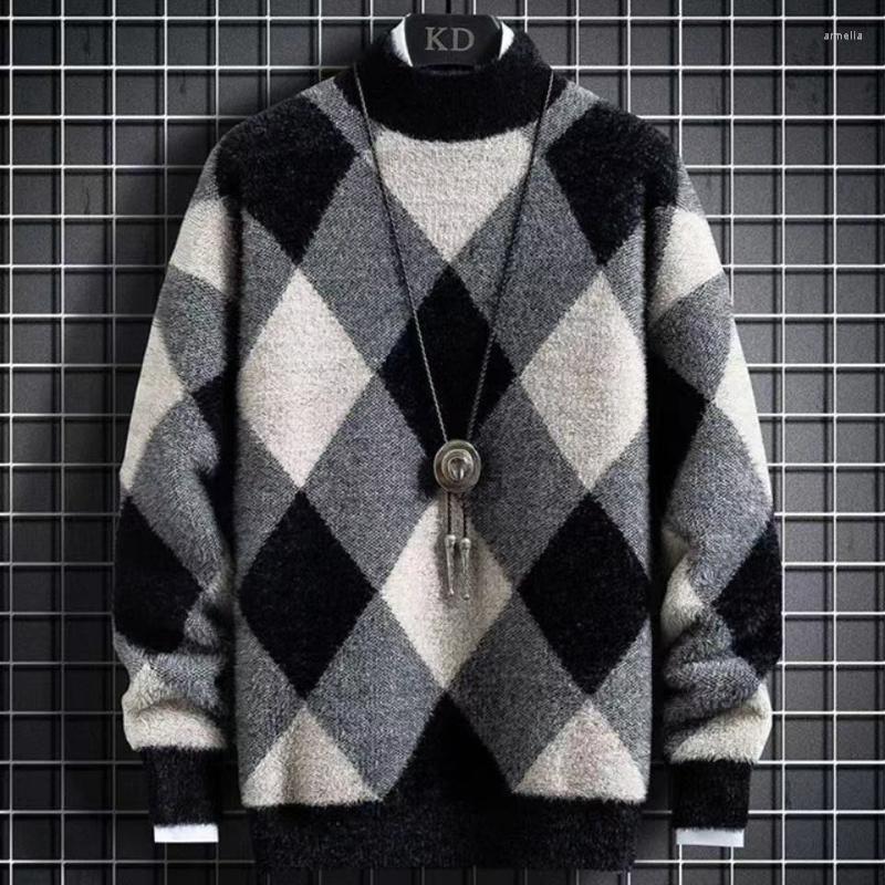 

Men's Sweaters 2023 Winter Mink Velvet Sweater Men's Fashion Mock Neck Pullover Thickening Casual Men Bottoming E697, Ka