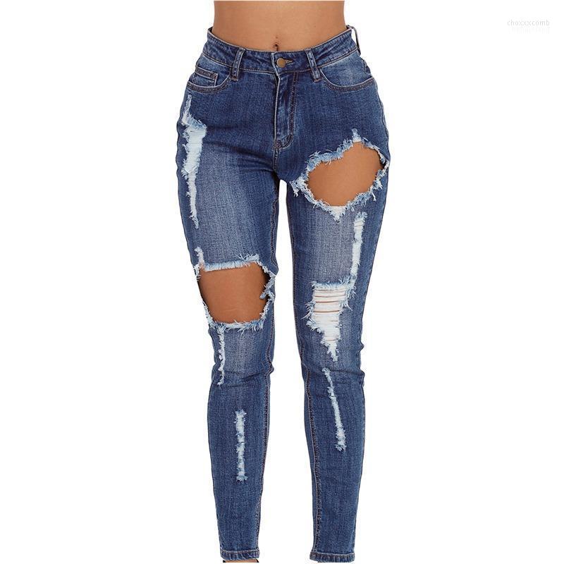 

Women' Jeans Women' Trendy Women Ripped Lady Girls Sexy Broken Hole Long Skinny Mid-Waist Pants, Blue