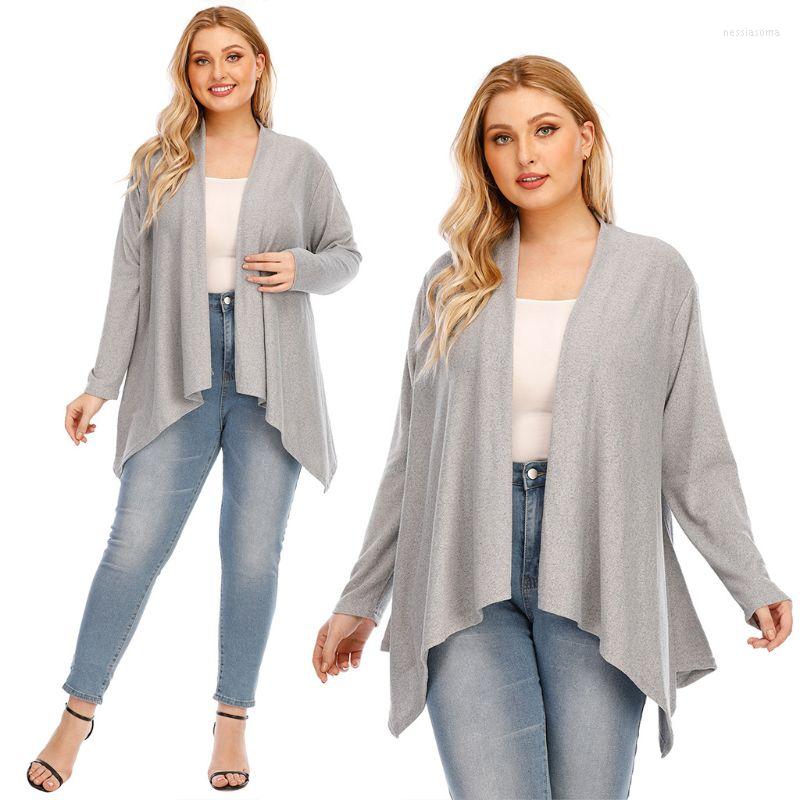 

Women's Jackets Women Plus Size Long Sleeve Gray Drape Cardigan Open Front Solid Color Asymmetric Irregular Hem Knitted Outwear Coat