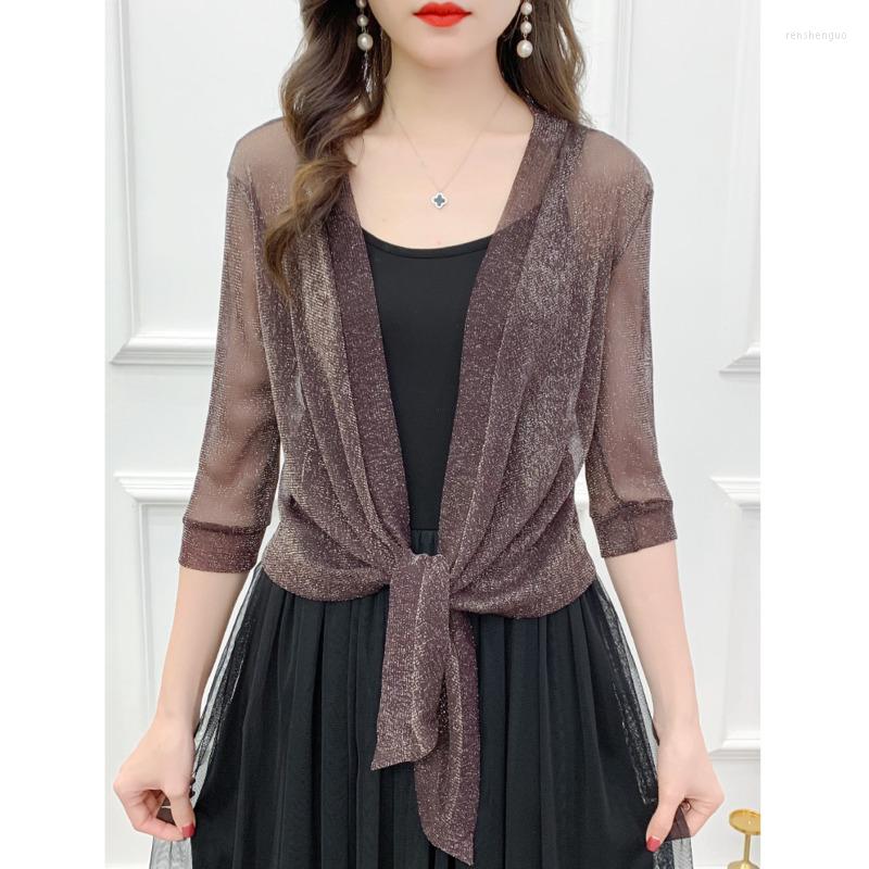 

Women's Jackets #3529 Summer Chiffon Short Jacket Women Half Sleeve See Through Tops Kimono Cardigan Sexy Thin Sunscreen Coat Ladies, Black
