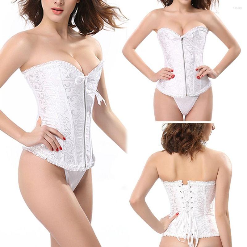 

Women's Shapers Women Lace Up Waist Training Cincher Stays Corset Shaper Black Top Satin Brocade Bustier, Black-s